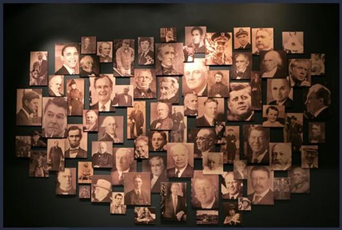 Sepia-toned collage of headshots of America Presidents.
